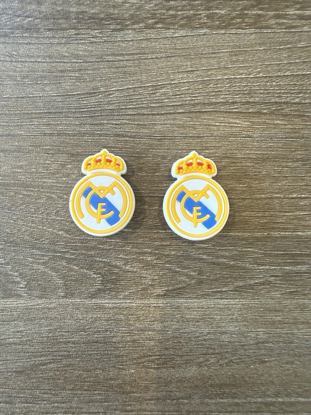 2 Real Madrid Crown Crest Shoe Charms Gold White Fits Crocs Wristbands
